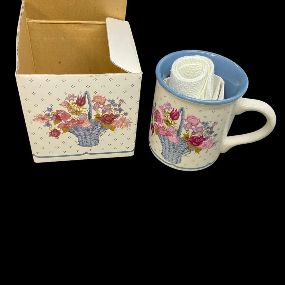 VTG Savannah 1988 Floral Mug And Rug‎ Kit Country Cross Stitch With Box